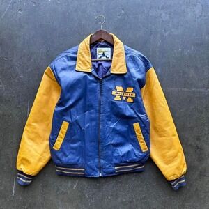 Vintage 80s University of Michigan Leather Jacket College Phase Size Large